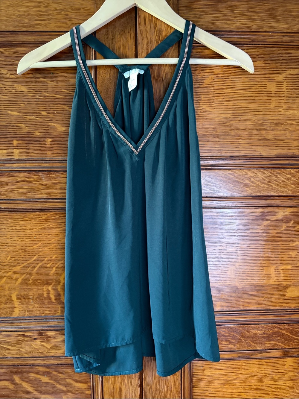 H&M conscious racerback style sheer blouse with gold beaded neckline Sz 2